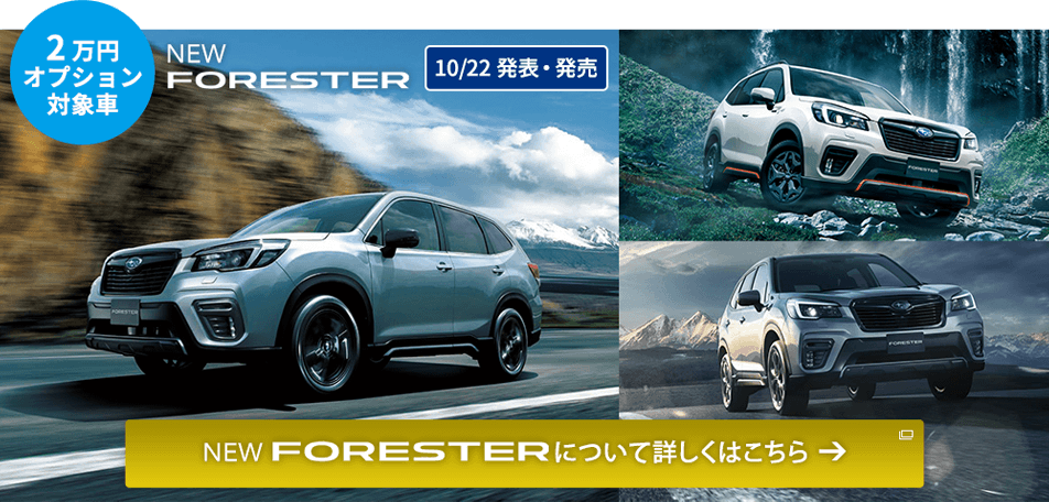 2万円オプション対象車 NEW FORESTER 10/22発表・発売 NEW FORESTER について詳しくはこちら
