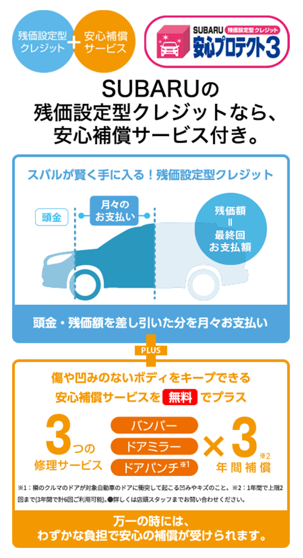 SUBARUの残価設定型クレジットなら安心保証サービス付き。